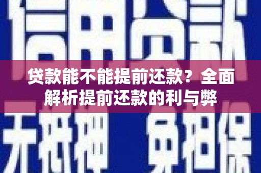 民和贷款能不能提前还款？全面解析提前还款的利与弊