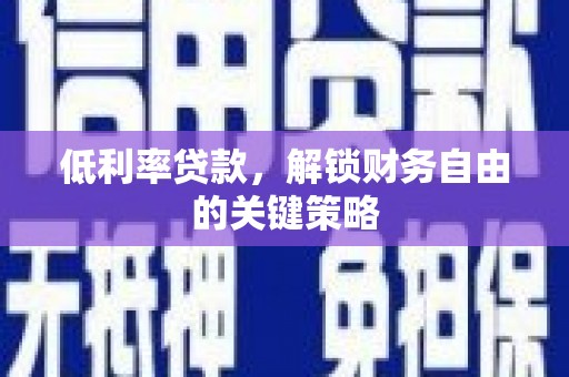 民和低利率贷款，解锁财务自由的关键策略